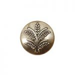 Brass circular knob with leaf pattern.