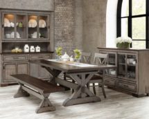 Hudson staged dining set featuring farm stand table, chairs, and bench.