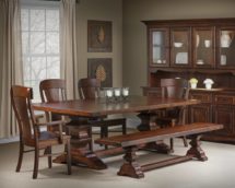 Ramsey dining set pictured with chairs and seating bench.
