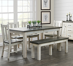 Alamo dining collection: dining table with four side chairs and expandable bench.