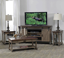 Ole Barn collection: end table, coffee table, chair side table, and tv base.